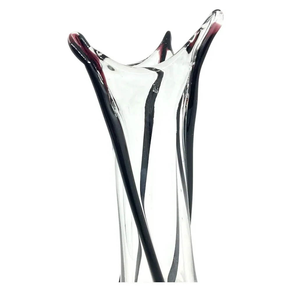 Hand Blown Vase Art Glass Amethyst Swirl Purple Clear Large Eclectic Centerpiece